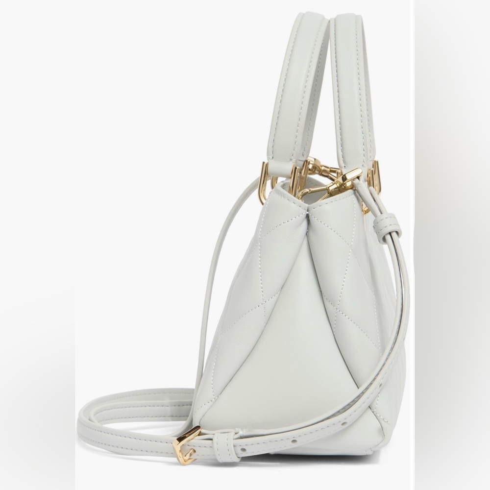 KATE SPADE Satchel Leather Quilted Handbag White Stone Path Light Grey Purse - Picture 14 of 15